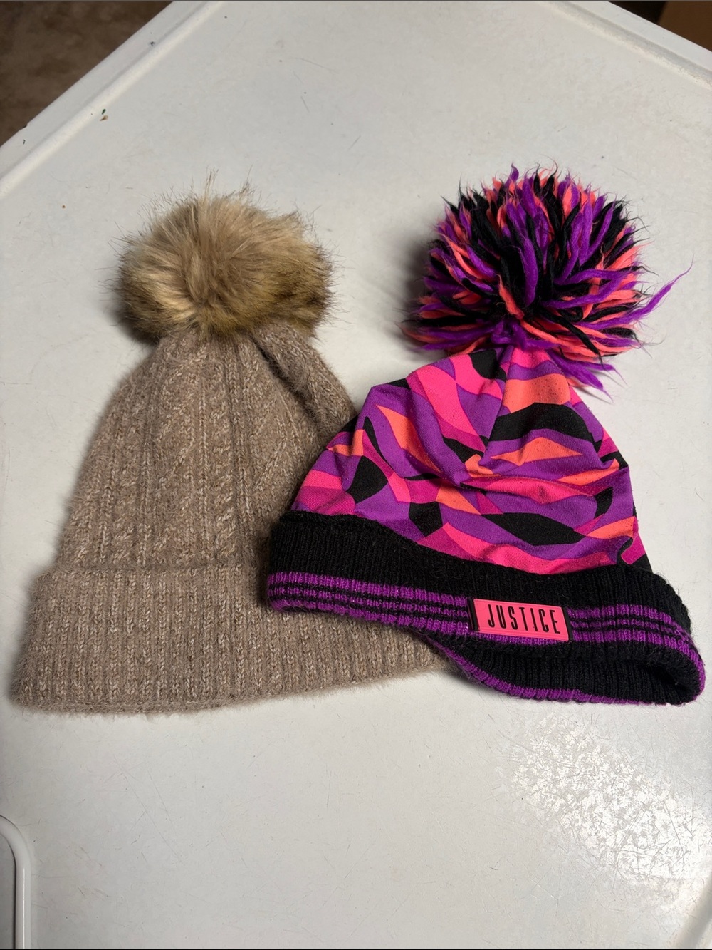 Justice Girls' Pink, Purple & Black Pom Beanie - Justice